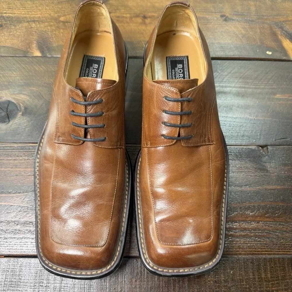 Borgesi Beverly Hills Italian Hand Made Leather Square Toe‎ Oxford Mens 44/10.5